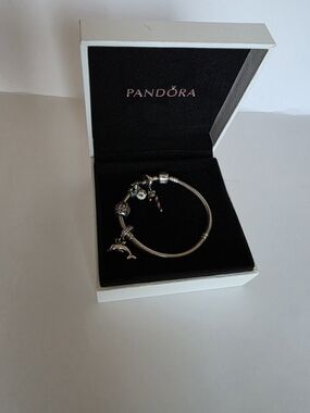 ​Authentic Pandora Snake Chain Bracelet S925: Complete Set with 5 Charms